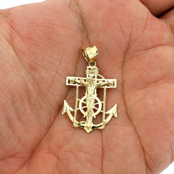 10K Real Gold Rope Chain and Anchor Cross Pendant Set - Picture 3 of 11